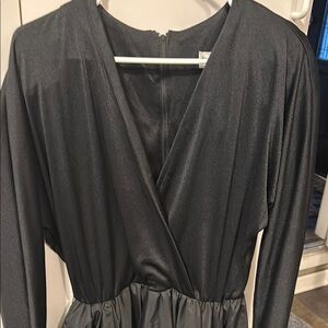 Black Asymmetrical Wrap Long Sleeve Gown